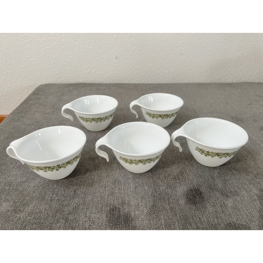 Set of 5 Corelle Spring Blossom Crazy Daisy Cups‎ Hook Handle Vintage Stackable